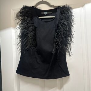 Eva Franco sleeveless top with ostrich feathers. Size extra small.